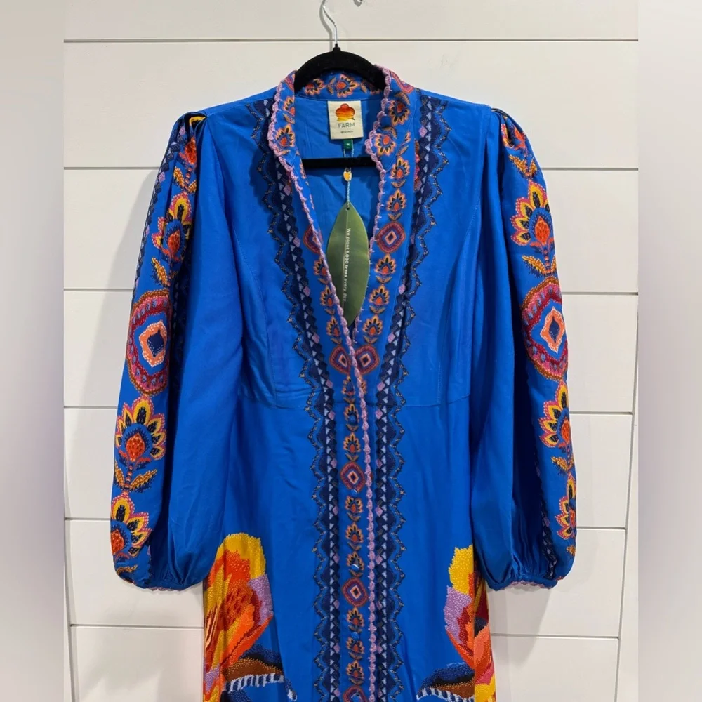 NWT Farm Rio Lucy blue floral tapestry maxi dress - Picture 6 of 10